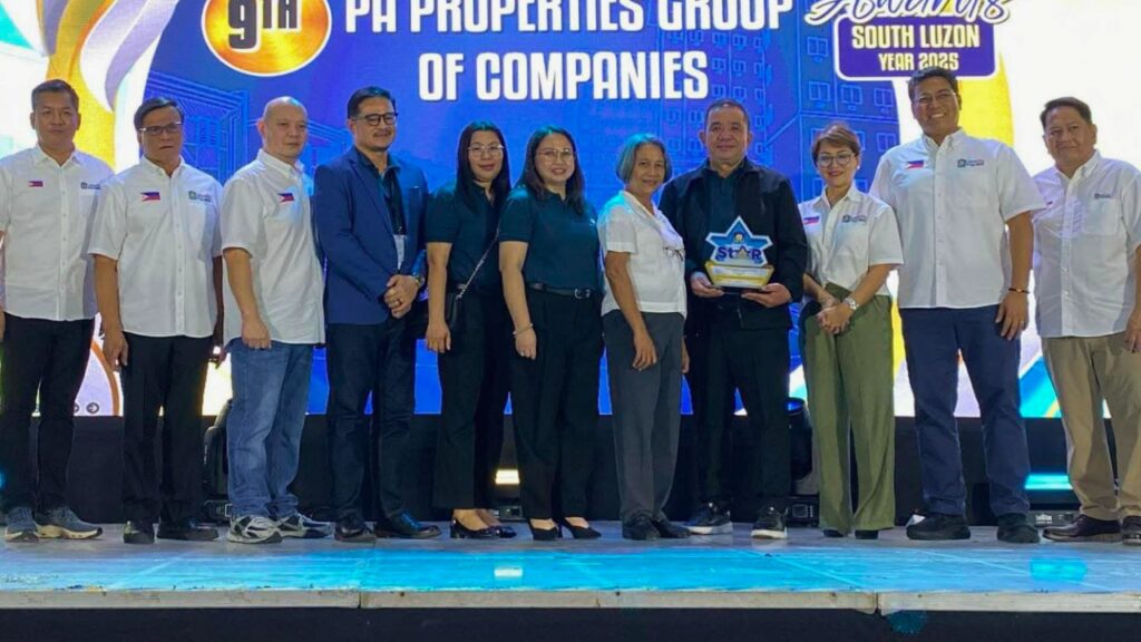 IN PHOTO: Leading the awarding ceremony are  Atty. Marianne Reyna Lina-Cruz, P.A. Properties CEO & President,  Peter Jude T. Alvarez, P.A. Properties Director, Lelito Flores, P.A. Properties Chief Finance Officer, and Evelyn Buco, P.A. Properties VP for Collections & Loans Processing, who proudly received the recognition on behalf of P.A. Properties at the Pag-IBIG Star Awards 2025.