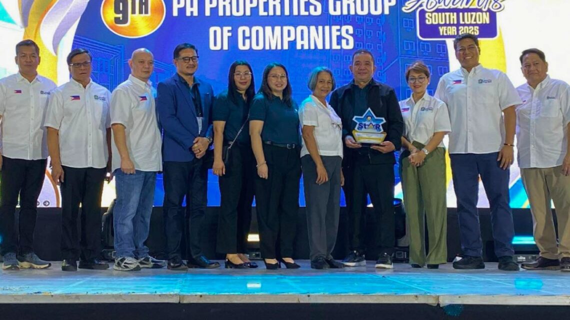 IN PHOTO: Leading the awarding ceremony are  Atty. Marianne Reyna Lina-Cruz, P.A. Properties CEO & President,  Peter Jude T. Alvarez, P.A. Properties Director, Lelito Flores, P.A. Properties Chief Finance Officer, and Evelyn Buco, P.A. Properties VP for Collections & Loans Processing, who proudly received the recognition on behalf of P.A. Properties at the Pag-IBIG Star Awards 2025.